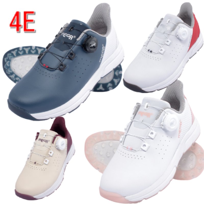 ラクスルフィット MEGA JAPAN メガゴルフ ダイヤル式 フリーロック スパイクレスゴルフシューズ 楽々歩行 4E 強力グリップ 幅広 メンズ レディース