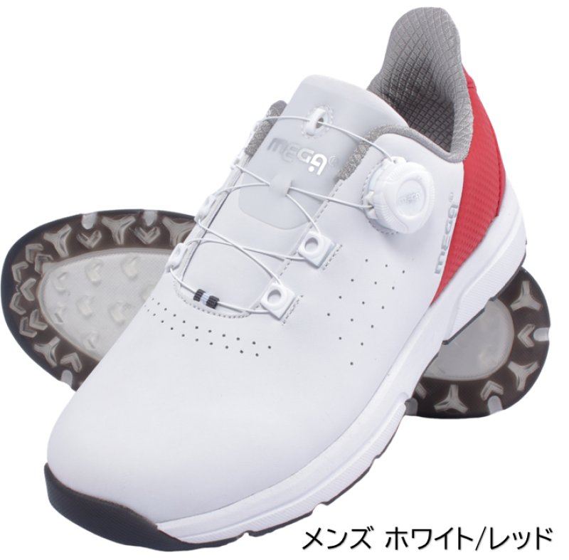 ラクスルフィット MEGA JAPAN メガゴルフ ダイヤル式 フリーロック スパイクレスゴルフシューズ 楽々歩行 4E 強力グリップ 幅広 メンズ レディース