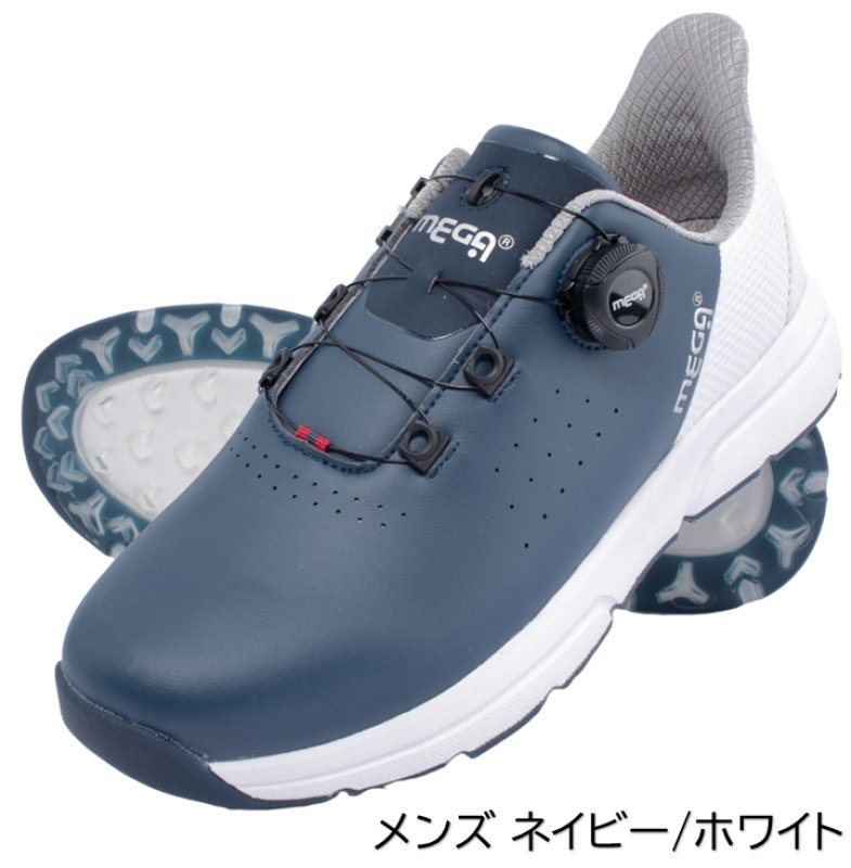 ラクスルフィット MEGA JAPAN メガゴルフ ダイヤル式 フリーロック スパイクレスゴルフシューズ 楽々歩行 4E 強力グリップ 幅広 メンズ レディース