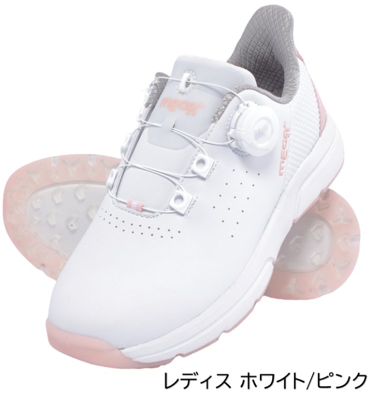 ラクスルフィット MEGA JAPAN メガゴルフ ダイヤル式 フリーロック スパイクレスゴルフシューズ 楽々歩行 4E 強力グリップ 幅広 メンズ レディース
