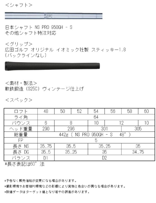 ハンドメイド 広田ゴルフ 軟鉄鍛造 フォージド ウェッジ HT-0X フルスコアライン ヴィンテージメッキ 日本国産 姫路 市川町 地クラブ