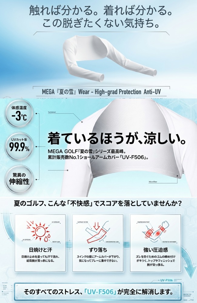 MEGA JAPAN COOUV 夏の雪 アームカバー ずれないアームカバー 体感温度-3&deg; で涼しく感じ、99.999％紫外線カットのUPF50+で暑い日も安心して野外でアクティブに。