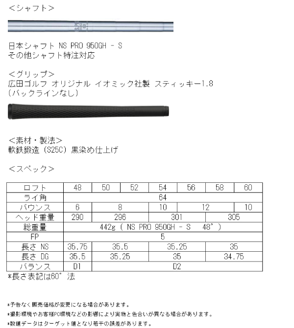 広田ゴルフ ハンドメイド フォージドウェッジ 新溝 フルスコアライン HT-0X 姫路市川 地クラブ